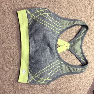 Layer 8 gray and lime green sports bra